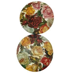 Yellow Floral Roses 7” Decorative Cottage Victorian  Trivets Set Of 2 Decor